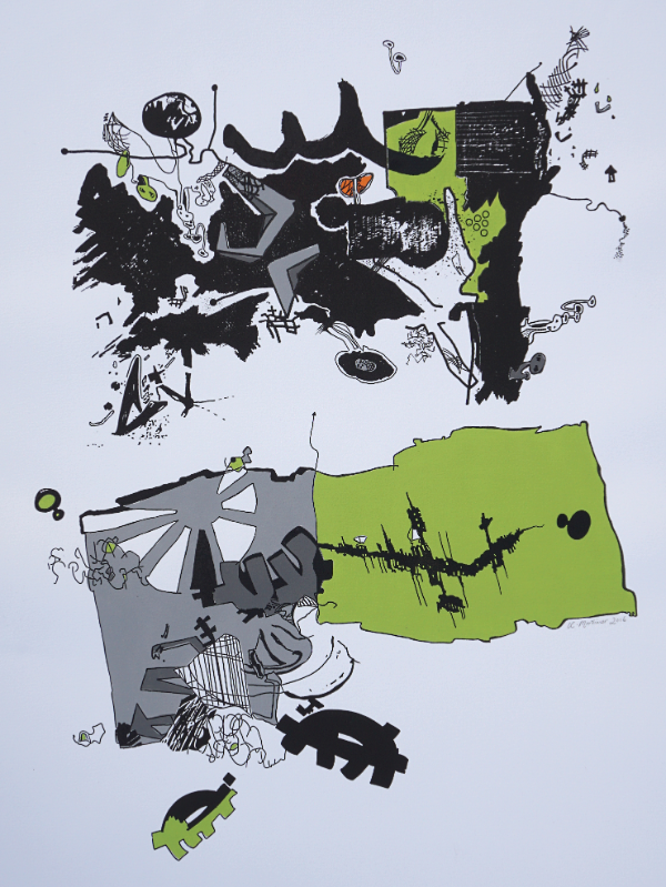 Tangerine Segment - Art work in one off screen print and acrylic on paper by Kirsten Mortimer